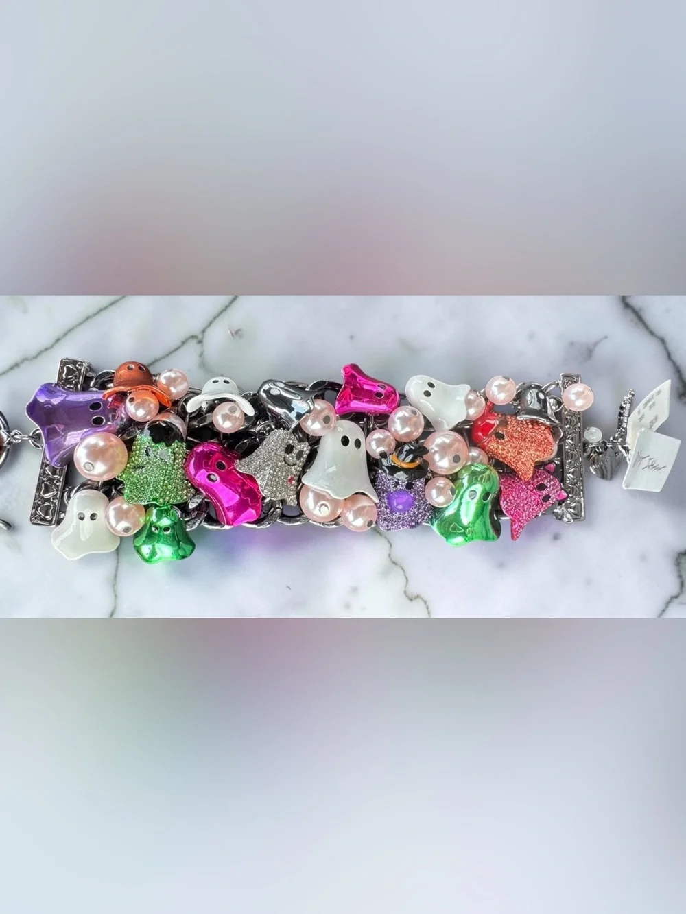 BETSEY JOHNSON Halloween Shiny Costumed Ghosts Statement Charm Bracelet NEW NWT